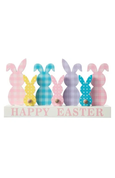 Glitzhome Happy Easter Wooden Metal Tulips Bunny Family Table Decor In Multi