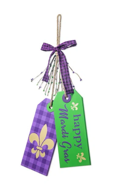 Glitzhome Happy Mardi Gras Day Wooden Bookmark Door Hanger In Purple