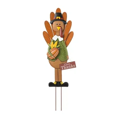 Glitzhome Harvest Metal Turkey Thanksgiving Yard Art In Brown