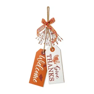 Glitzhome Harvest Wooden Give Thanks Door Hanger Wall Art In Orange