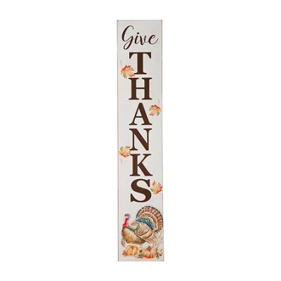 Glitzhome Harvest Wooden Give Thanks Thanksgiving Porch Sign In White