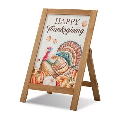 Glitzhome Harvest Wooden Turkey Easel Thanksgiving Porch Sign In Brown
