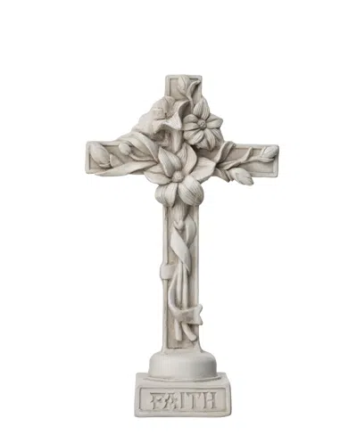 Glitzhome Holy Cross With Lily Garden Statue In White