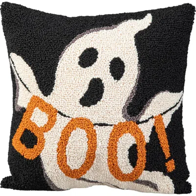 Glitzhome Hooked Halloween Ghost Boo Pillow In Black