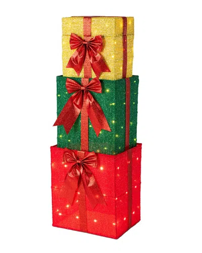 Glitzhome Indoor/outdoor Animated Stacked Giftbox In Multi