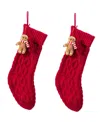 Glitzhome Knitted Christmas Stockings With Complimentary Gingerbread Man Ornament, Set Of 2 In Multi