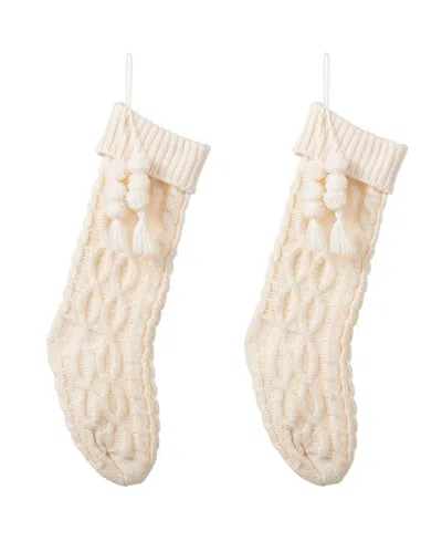 Glitzhome Knitted Christmas Stockings With Pompon Tassel, Set Of 2 In Multi