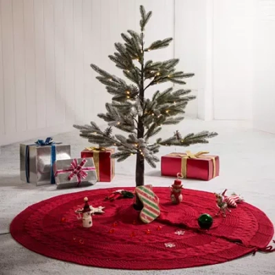 Glitzhome Knitted Indoor Tree Skirt In Red
