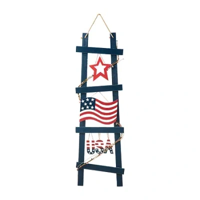 Glitzhome Ladder-shaped Usa Christmas Porch Sign In Blue