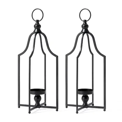 Glitzhome Large Farmhouse Black Metal 2-pc. Decorative Lantern