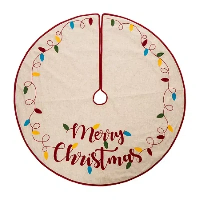 Glitzhome Led Embroidered Linen Merry Christmas Indoor Tree Skirt In Sand