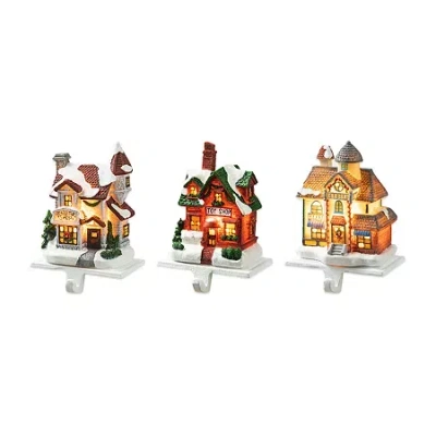 Glitzhome Lighted 3-pc. Christmas Stocking Holder In Brown