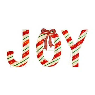 Glitzhome Lighted Christmas 2.5d Fabric Peppermint Joy Outdoor Christmas Tabletop Decor In Multi