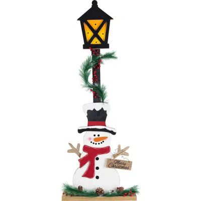 Glitzhome Lighted Christmas Wood Snowman Lamp Porch Decor In Multi