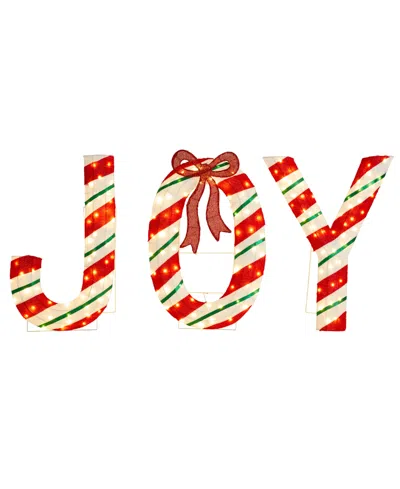 Glitzhome Lighted Fabric Christmas 2.5d Peppermint Joy Lighting Decor, Set Of 3 In Multi