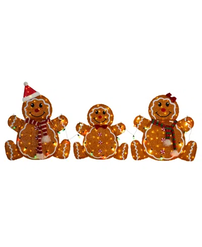 Glitzhome Lighted Fabric Christmas 2d Gingerbread Family Outdoor Decor, Set Of 3 In Multi