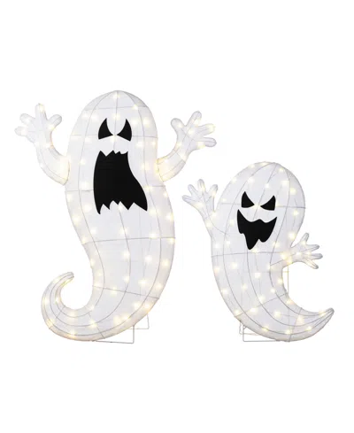 Glitzhome Lighted Halloween Ghosts Family Outdoor Decor With Warm White Led Lights, Set Of 2 In Multi