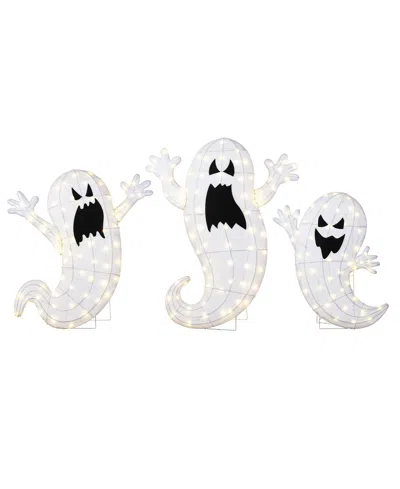 Glitzhome Lighted Halloween Ghosts Family Outdoor Decor With Warm White Led Lights, Set Of 3