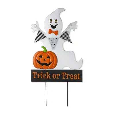Glitzhome Lighted Halloween Metal Ghost Holiday Yard Art In White