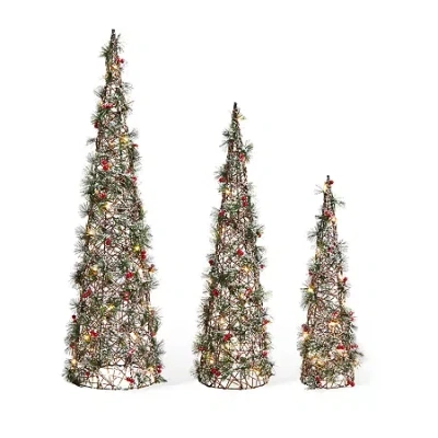 Glitzhome Lighted Plastic Cone Tree Christmas Yard Art In Brown