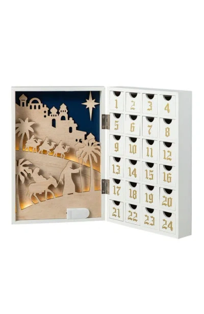 Glitzhome Lighted Wooden Christmas Nativity Advent Countdown Calendar Decor In White