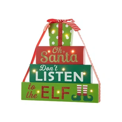 Glitzhome Lighted Wooden Gift Christmas Tabletop Decor In Green