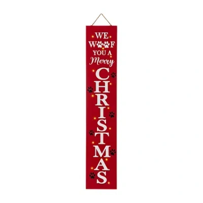 Glitzhome Lighted Wooden Pet Christmas Christmas Porch Sign In Red