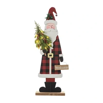 Glitzhome Lighted Wooden Santa Decor Christmas Porch Sign In Red