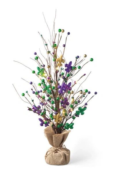 Glitzhome Mardi Gras Lighted Fleur-de-lis & Berry Table Tree In Multi