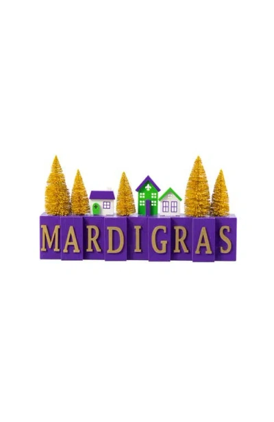 Glitzhome Mardi Gras Wooden House Brush Trees Table Decor In Purple