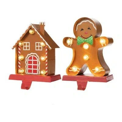 Glitzhome Marquee Gingerbread 2-pc. Christmas Stocking Holder In Brown