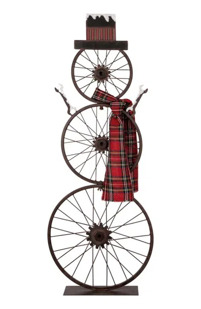 Glitzhome Metal Bike Wheel Snowman Porch Decor In Multi