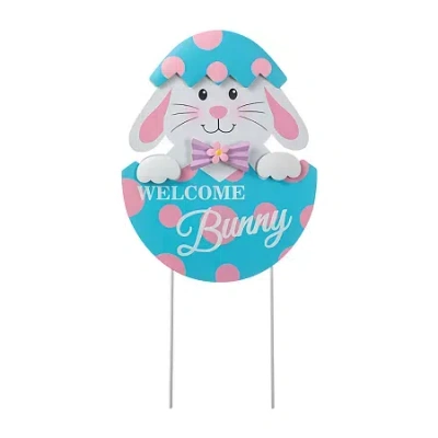 Glitzhome Metal Bunny Egg Easter Yard Art In Blue