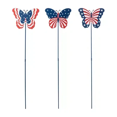 Glitzhome Metal Butterflies 4th Of July Yard Art In Blue