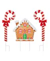 Glitzhome Metal Christmas Gingerbread House And Candy Cane Yard Stakes, Set Of 3 In Multi