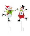 Glitzhome Metal Christmas Skiing Snowmen Yard Stakes, Set Of 2 In Multi
