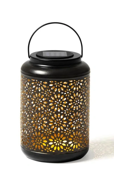 Glitzhome Metal Cutout Flower Solar Powered Outdoor Hanging Lantern With Led Light In Black