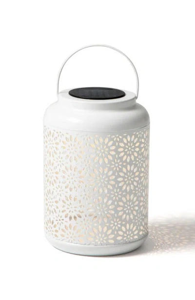 Glitzhome Metal Cutout Flower Solar Powered Outdoor Hanging Lantern With Led Light In White