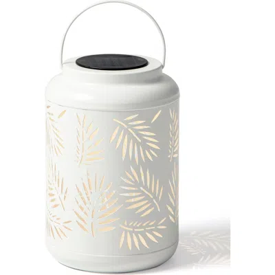 Glitzhome Metal Cutout Leaf Solar Powered Outdoor Hanging Lantern With Led Light In White