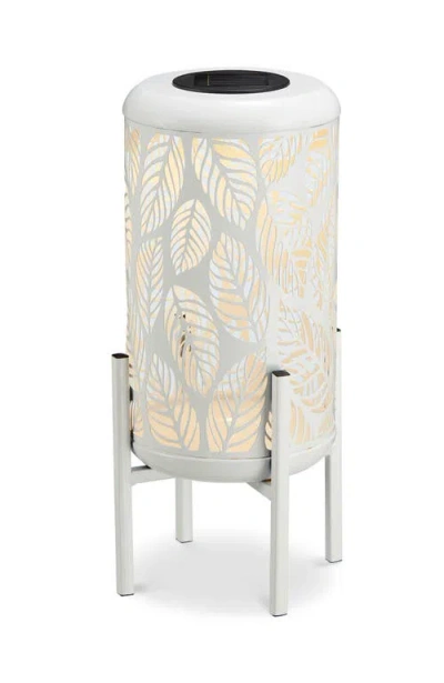 Glitzhome Metal Cutout Leaves Led Solar Powered Outdoor Lantern With Stand In White