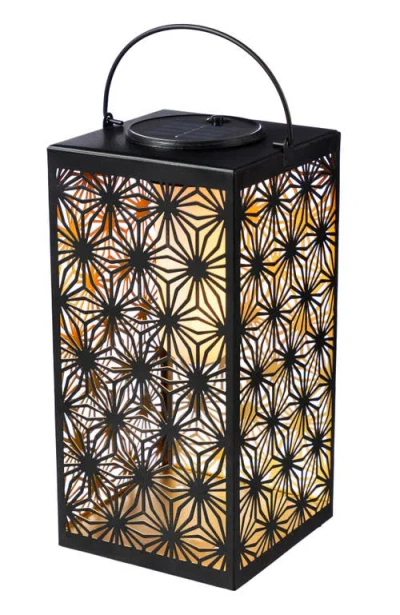 Glitzhome Metal Cutout Pattern Solar Powered Hanging Lantern With Led Light In Black