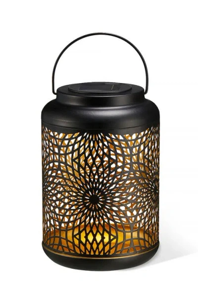 Glitzhome Metal Cutout Scrollwork Solar Powered Outdoor Hanging Lantern With Led Light In Black