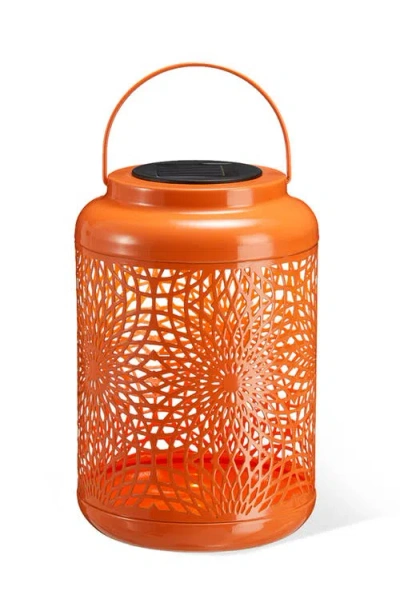 Glitzhome Metal Cutout Scrollwork Solar Powered Outdoor Hanging Lantern With Led Light In Orange