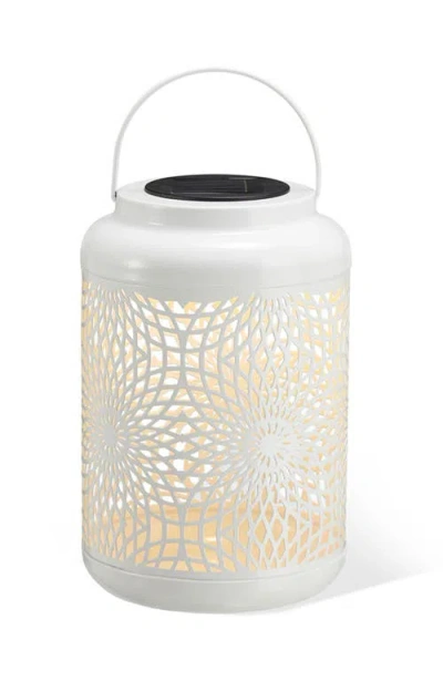 Glitzhome Metal Cutout Scrollwork Solar Powered Outdoor Hanging Lantern With Led Light In White