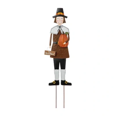 Glitzhome Metal Harvest Pilgrim Boy Thanksgiving Yard Art In Orange
