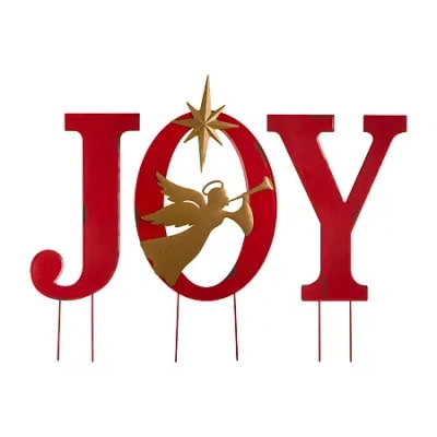 Glitzhome Metal Joy Angel Christmas Yard Art In Red