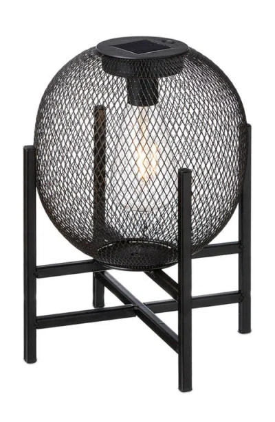 Glitzhome Metal Mesh Edison Bulb Solar Powered Outdoor Lantern With Stand In Black