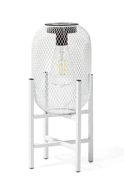 Glitzhome Metal Mesh Edison Bulb Solar Powered Outdoor Lantern With Stand In White