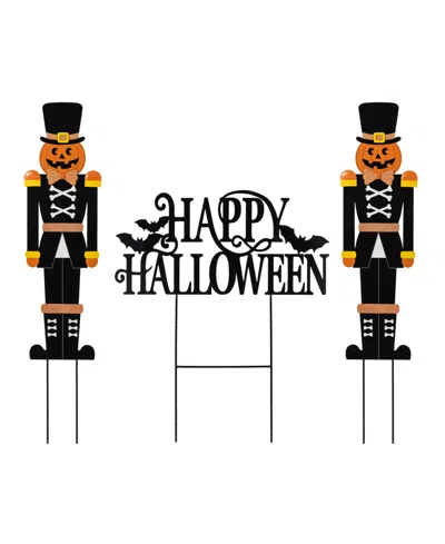 Glitzhome Metal Nutcracker And Happy Halloween Yard Stakes, Set Of 3