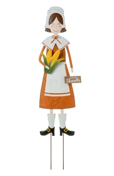 Glitzhome Metal Thanksgiving Pilgrim Boy Girl Yard Stake Standing Or Wall Decor In Multi